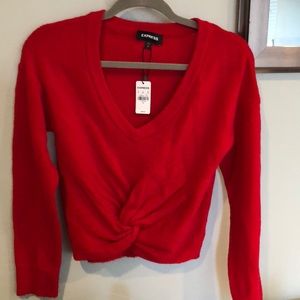 Express twist front cropped crimson sweater